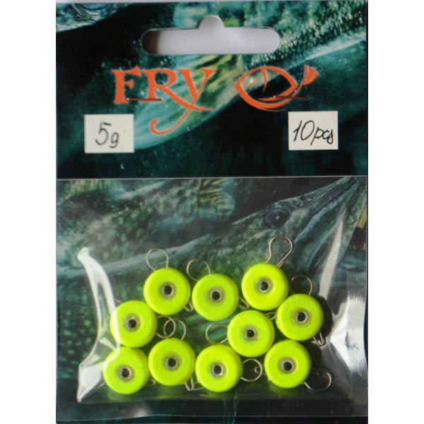 Грузило вухатий рибальський, таблетка (ексцентрик) колір Silvereyes Лайм, 10шт в уп., вага 5г